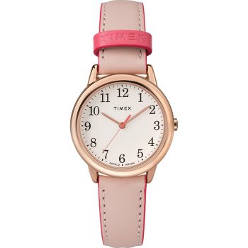 Timex Women's Easy Reader 30mm Pink/Rose Gold Leather Strap Watch
